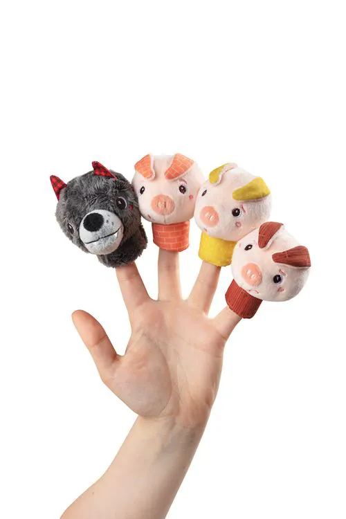 Marionnettes à doigt Loup et Les 3 petits cochons