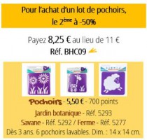 1 lot de pochoirs acheté, le 2ème à 50 %